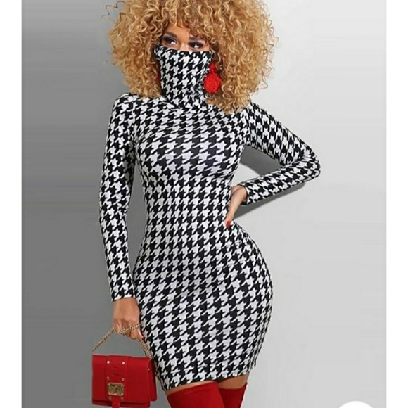 *1 left*Houndstooth Bodycon Dress w/attached mask - Picture 3 of 5